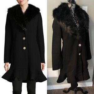 Ivanka Trump Women's Wool Blend Faux Fur Trim MIDI Coat
